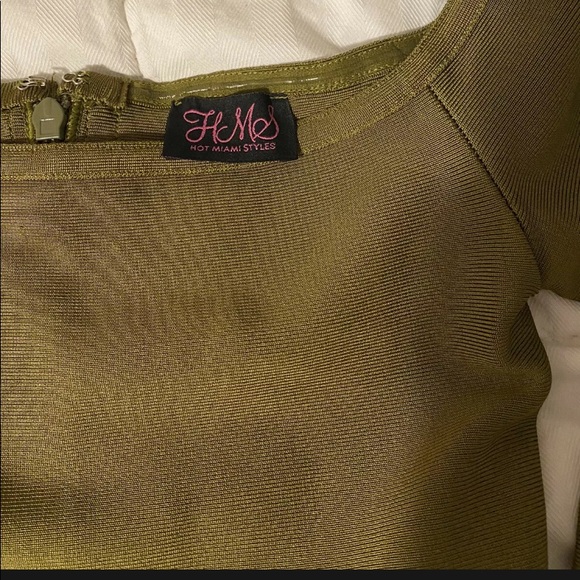 *Hot Miami Style Olive  Bandage Long Sleeve Bodycon Dress , Size: Small - Picture 3 of 5